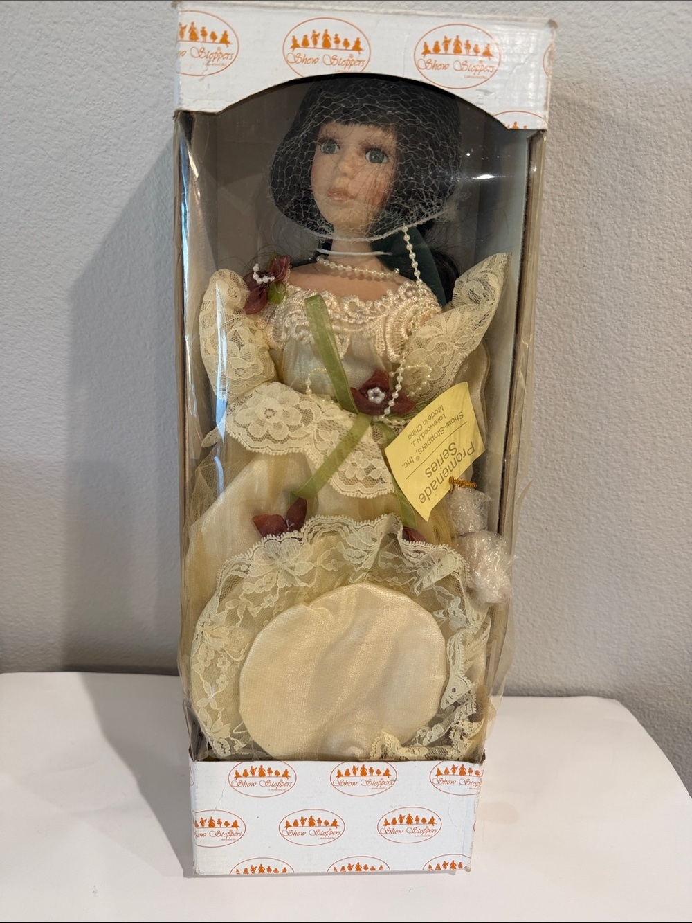 Show Stoppers Inc Promenade Series 16” Collectible Porcelain Doll in Cream Gown